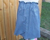 Upcycled Recycled Western Pearl Snap Shirt  Peasant Blouse Navy Stripes
