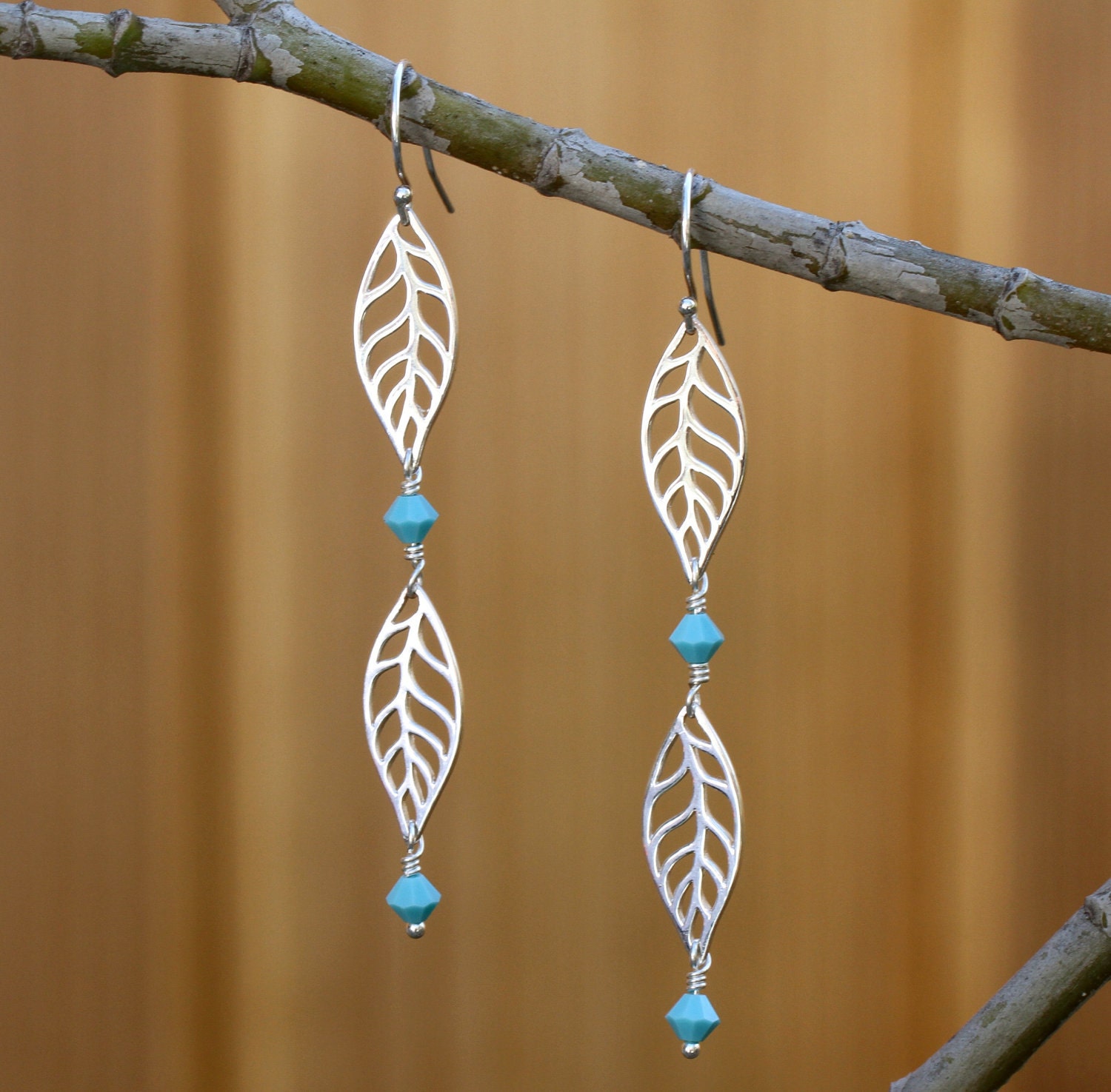 Turquoise and Silver Leaf Dangles