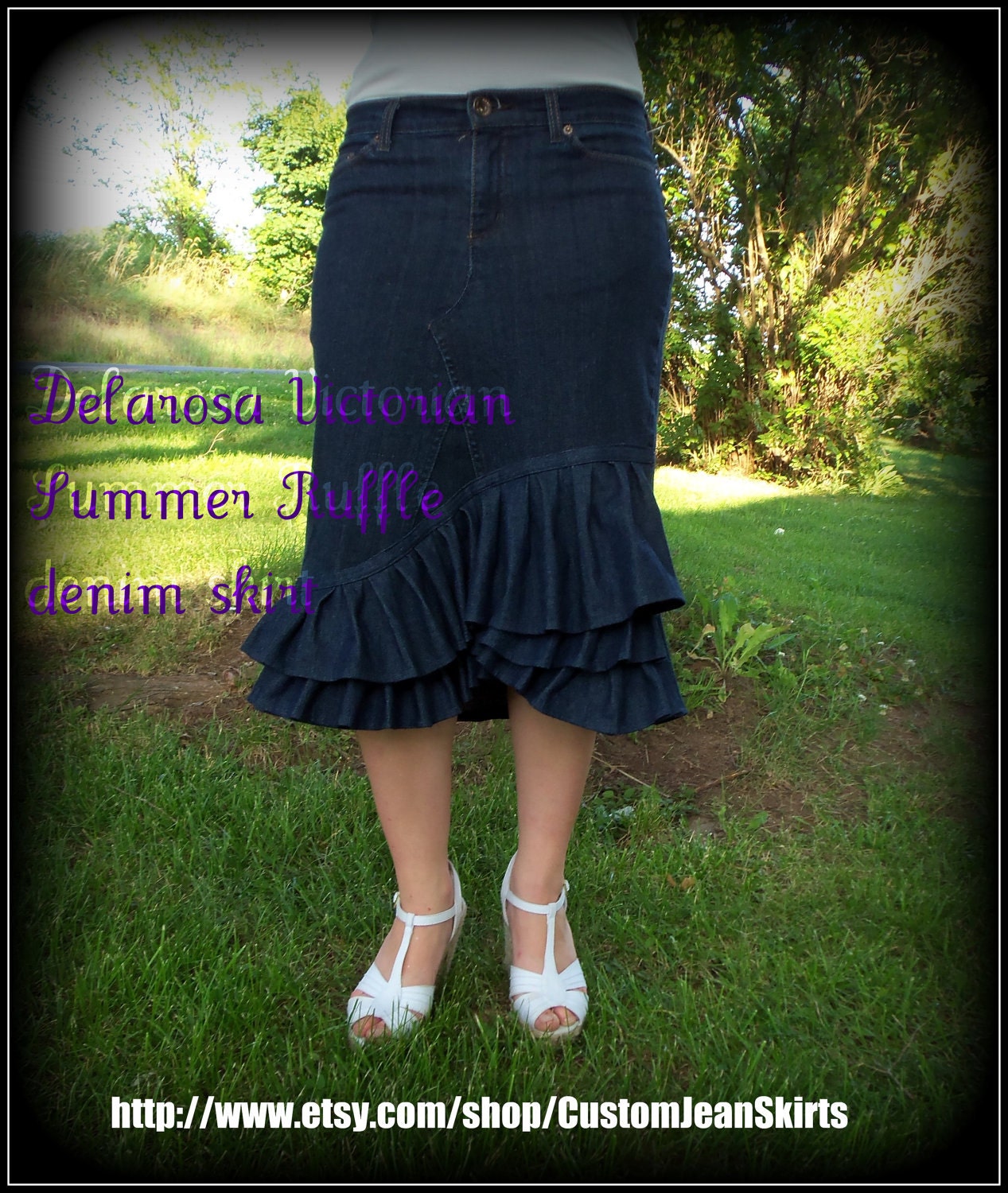 Delarosa Victorian Summer Ruffle denim skirt Custom Order to Your size 0-18