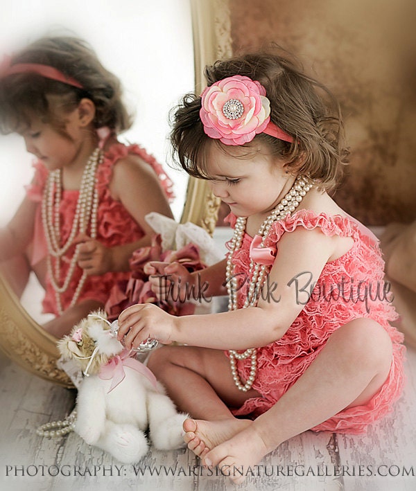 Baby Headband, Newborn Headband, Coral Headband, Baby Bows, Hairbows, flower headband, baby headbands, Vintage Headband,roses headband