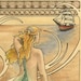 Mermaid sits on a water sprayed rock in the ocean and watches a ship approach, art nouveau border - Art Reproduction (Print) - "Mermaid"