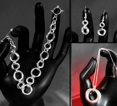 Bundle:  Mobius (Love Knot) Chainmail Pendant, Bracelet, & Earrings, Allergy free and Handmade with Sterling Silver