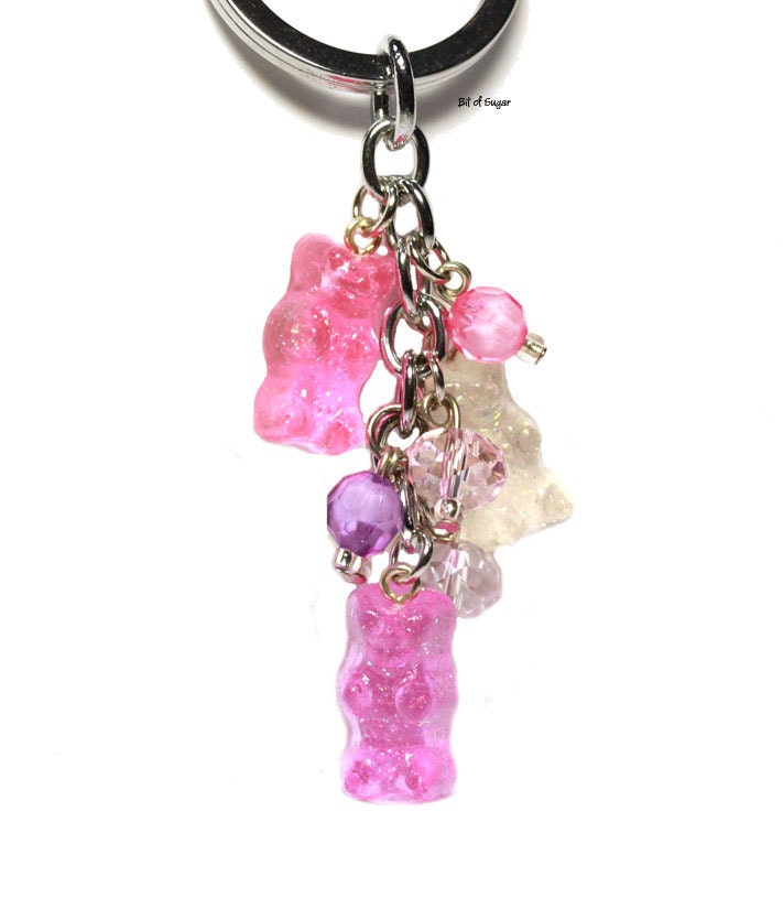 Gummi Candy Bear Keychain - kawaii cute pink, purple, clear bears - miniature fake food