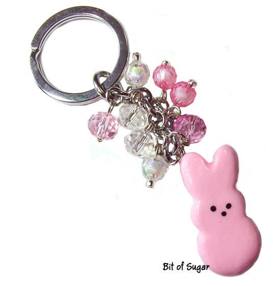 Marshmallow Peep Bunny Keychain in Pink or Yellow