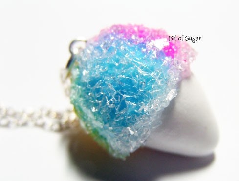 Snow Cone Necklace - Kawaii cute Rainbow flavor snocone, snowcone, Hawaiian shave ice food jewelry