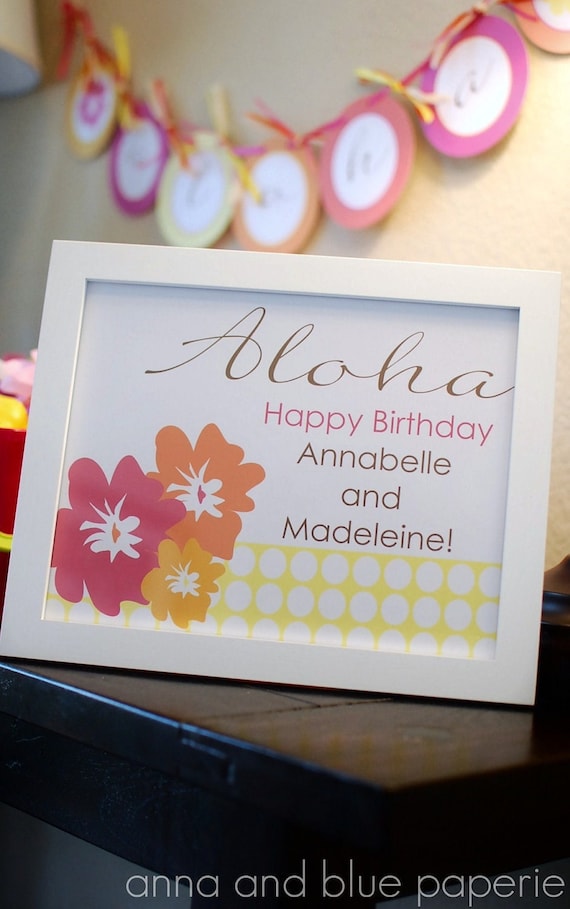 Luau Birthday Party Sign - Custom PRINTABLE Aloha Summer DIY Welcome Sign - by anna and blue paperie Il_570xn