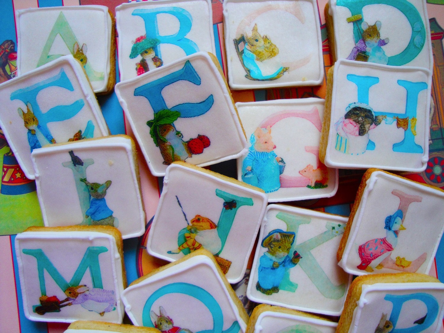 Beatrix Potter ABC Alphabet  baby animal edible image wafer papers for your iced cookies, fondant cupcake toppers, chocolate and cakes