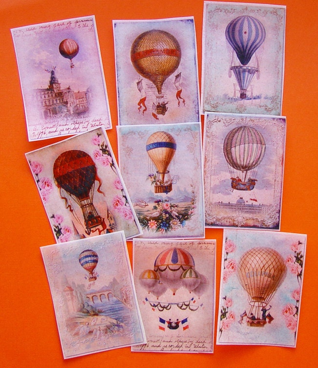 Vintage Hot Air Balloon Poster Edible Image wafer papers for your iced cookies, cakes, fondant and chocolates