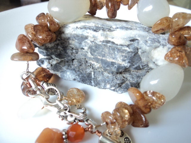 Espresso and cream gemstone bracelet.