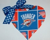 NBA OKC Oklahoma City Thunder Basketball Heart with bow Iron on No Sew DIY Applique