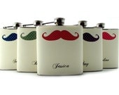 Mustache Flasks for Bridesmaids Maid of Honor Ivory Liquor Flask Hip Flask 6oz or 8oz Bridal Party