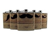 Faux Barn Siding Mustache Groomsmen Best Man Set of 5 Hip Flasks 6oz or 8oz Personalized Flasks
