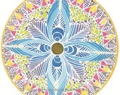 Handpainted Silk Hoop Windowhanging "Blue Compass Rose"