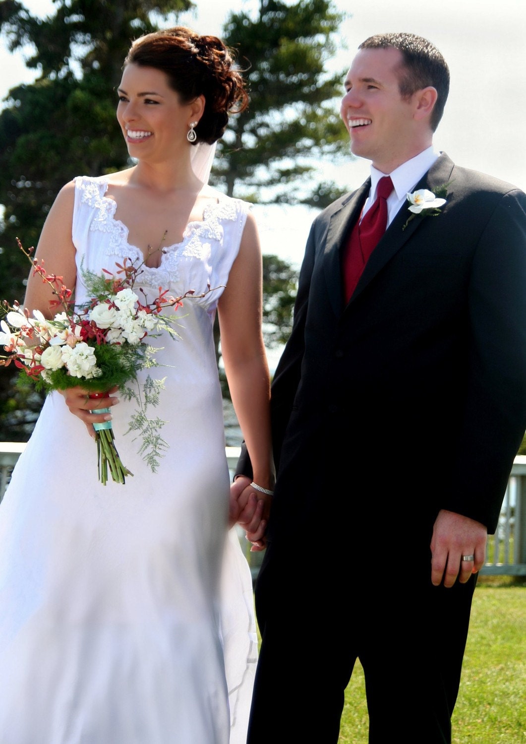 Elegant  Backless Wedding Gown Silver White Silk with Lace Small/Medium