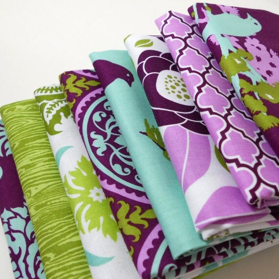 Joel Dewberry Fabric Bundle Aviary2 for Free Spirit - Lilac Palette Fat Quarter Bundle - 8 Fat Quarters