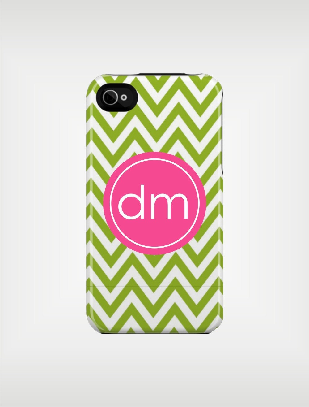 Personalized iPhone 5 Case 4 / 4S or 3G or Samsung - Pink and Green Chevron  - original design by a drop of golden sun