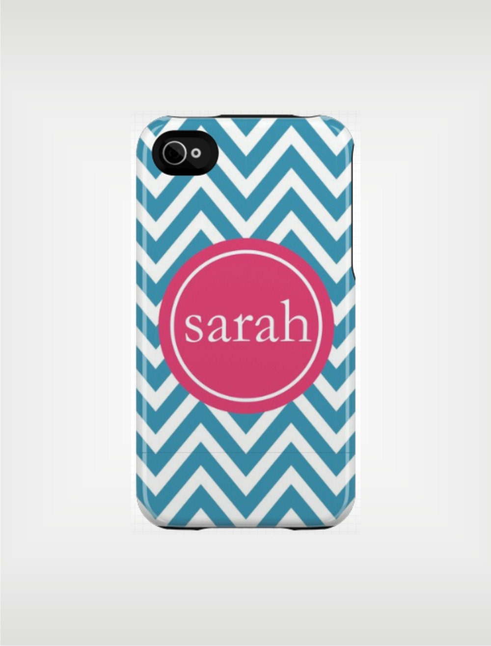 Personalized iPhone 5 Case 4 / 4S or 3G or Samsung - Turquoise Chevron Hot Pink Monogram - original design by a drop of golden sun