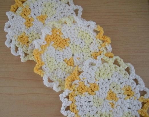 Yellow and White Cotton Flower Coasters - Wash Cloths - Dish Cloths