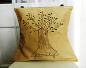 Personalized Family Tree Pillow Cover 16 inch. Fathers Day  Embroidery.  Family Names.  Family.  Light Brown or Gray.