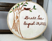 Personalized Childs Name Birthday.  Tree and Nest. 6 Inch. Embroidery Wall Art.