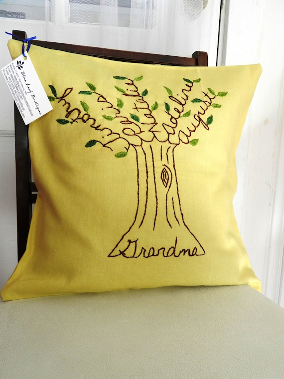 The Grandma Pillow Cover.  Personalized Family Tree.  16 inches.  Hand Embroidered.  Mothers Day Gift.