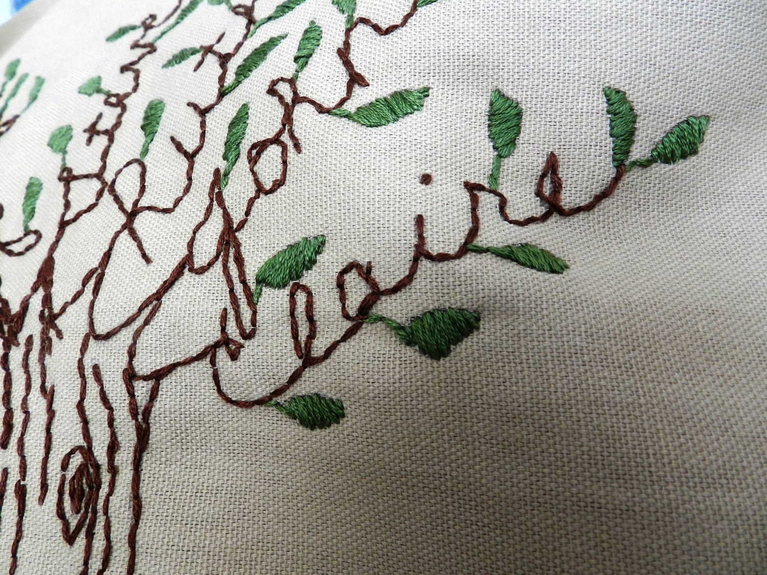 Personalized Family Tree Pillow Cover 16 inch. Fathers Day Embroidery. Family Names. Family. Light Brown or Gray.