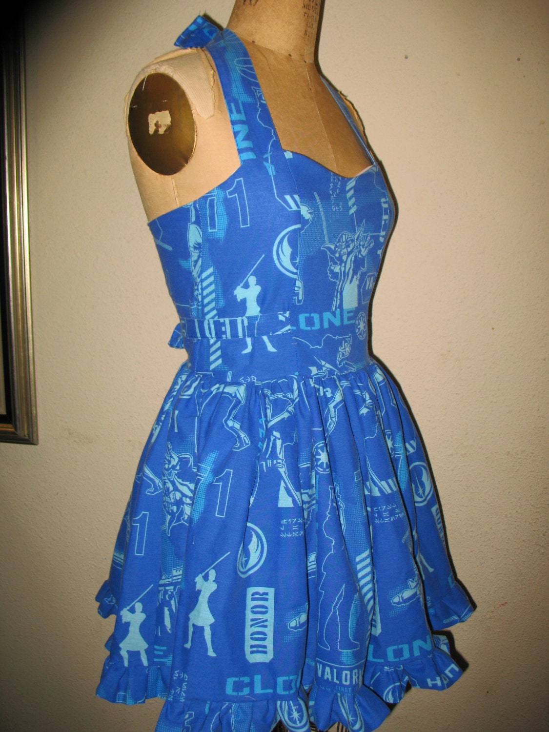 Custom made to order Blue Star Wars SweetHeart Ruffled Mini Dress