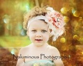 Vintage Peach/Pink Flower,Stretch Ivory Lace Headband and  Brooch..Feathers and Pearls,Fun for Tea Parties,Weddings,Photo Prop,and Birthday
