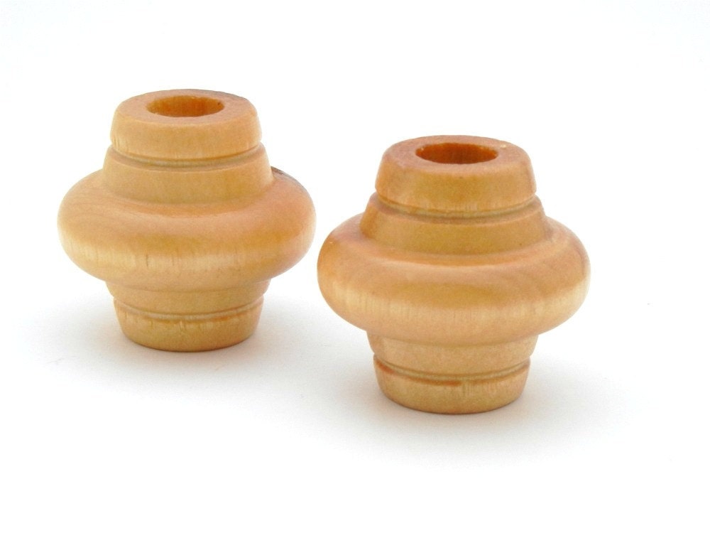 Large Chunky Wooden Beads - saturn shape - 38 x 40mm - 2 pieces