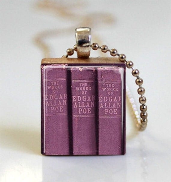 Edgar Allan Poe Book Necklace The Raven Nevermore Edgar Allen Poe Scrabble Tile Pendant with Ball Chain Included (ITEM S496)