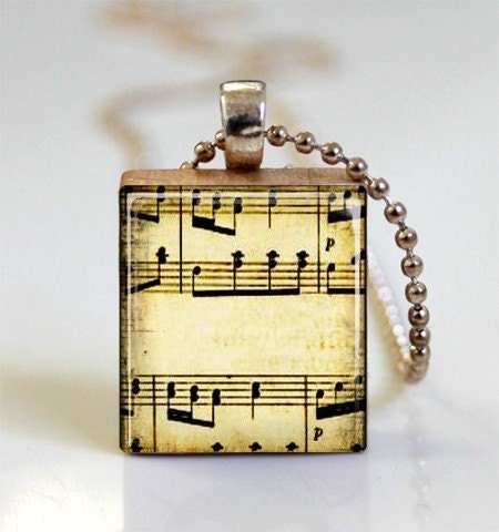 Sheet Music Jewelry Musicians Music Notes Scrabble Tile Pendant with Ball Chain Necklace Included (ITEM S332)