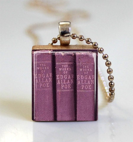 Edgar Allan Poe Book Necklace The Raven Nevermore Edgar Allen Poe Scrabble Tile Pendant with Ball Chain Included (ITEM S496)