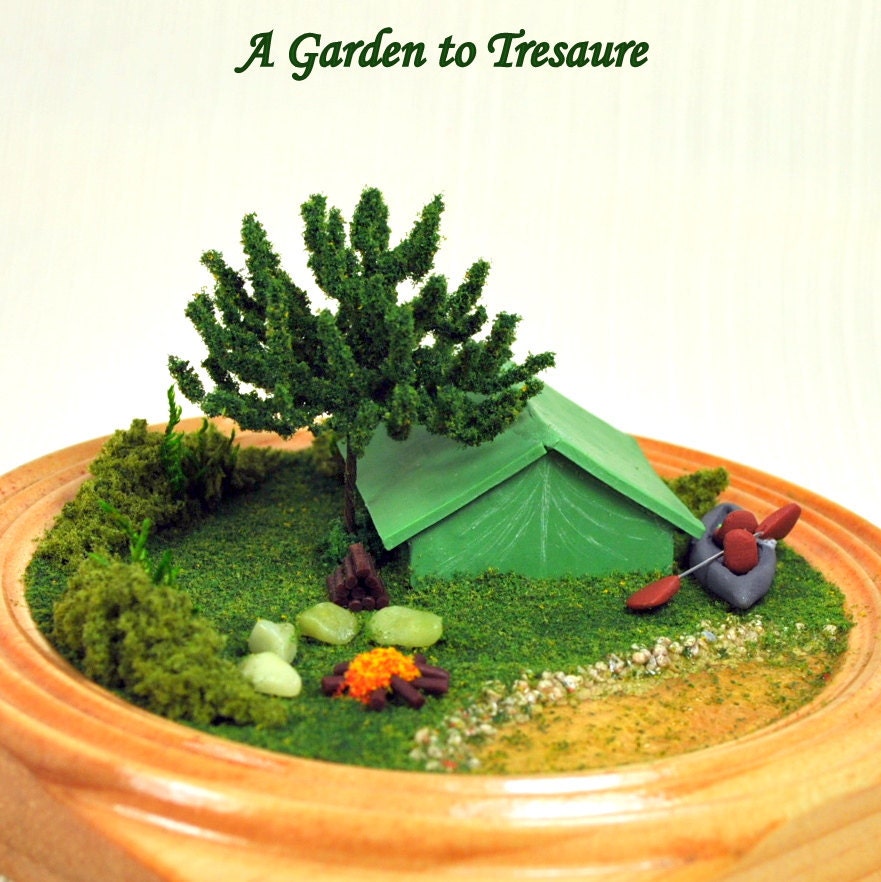 Lets Go Camping - 4 inch Terrarium, Mini Garden Scene, Outdoor Diorama, Woodland