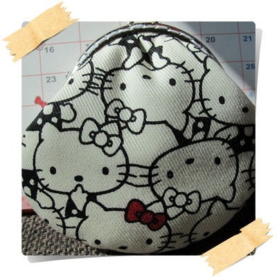 FREE SHIPPING - Handmade Coin Purse Black and White Hello Kitty