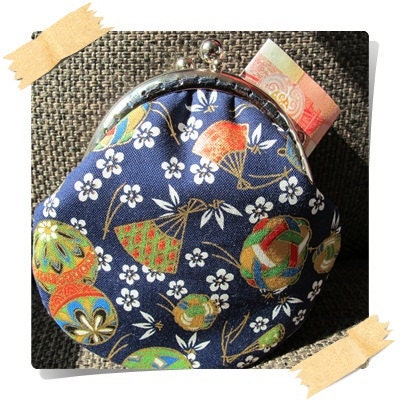 FREE SHIPPING - Handmade Coin Purse Japan Kimono in Blue
