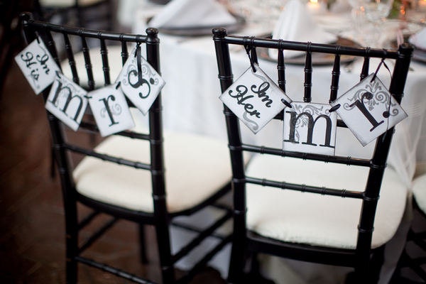 Im Her Mr. and Im His Mrs. Garland Wedding Banners / Wedding Sign Chair Hangs and Photo Props As Seen On www.stylemepretty.com