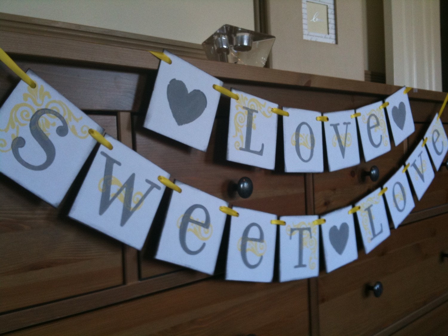 LOVE SWEET LOVE Double Garland Wedding Banner Customize To Your Wedding Colors / See It Featured In Wedding Style Magazine (June 2011)