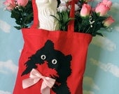 Red Kitty Tote Bag with Pink Bow