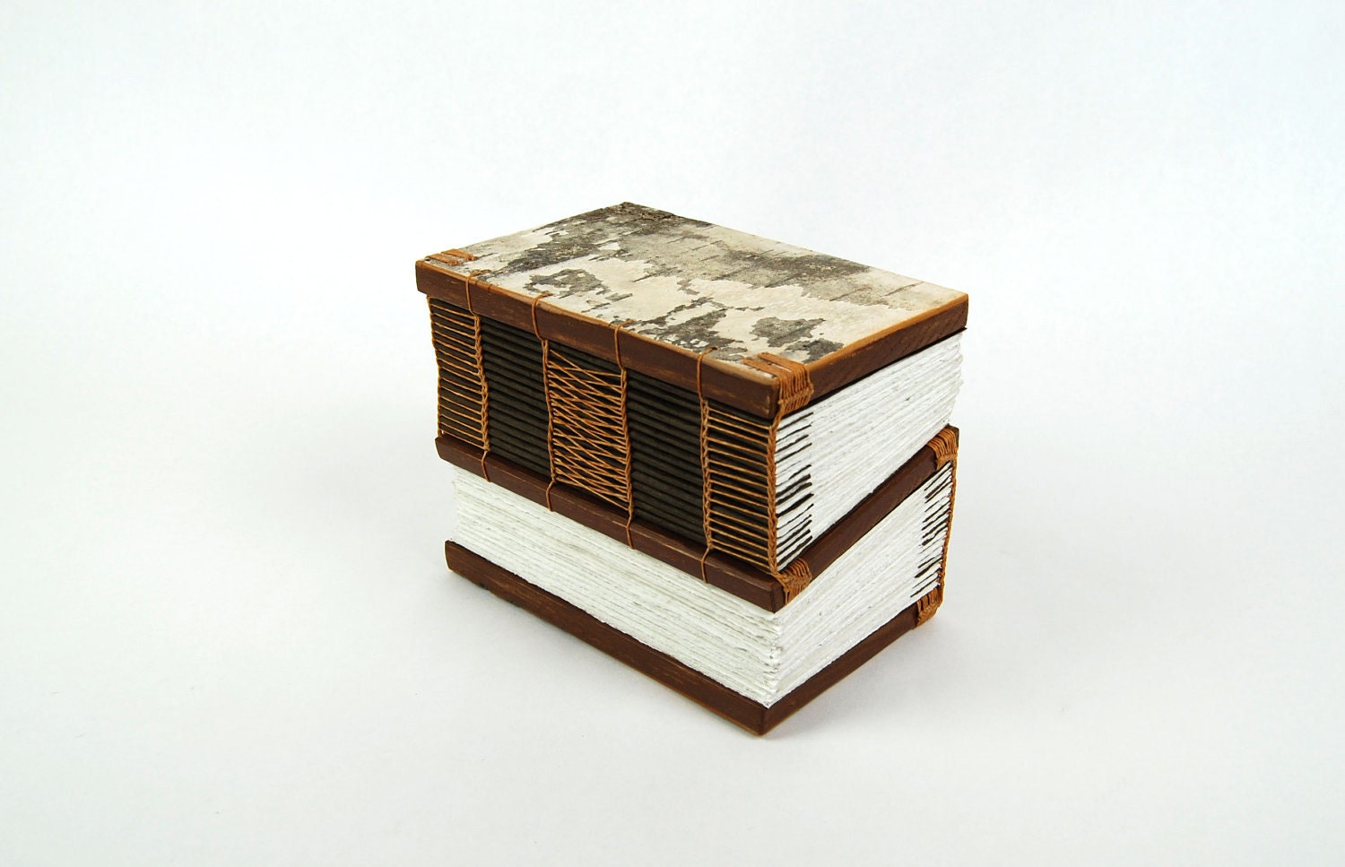 Dos-à-dos - double journal  rustic wood book - birch bark - woodland brown - unique gift - made to order