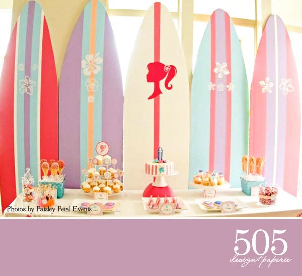 Barbie Mermaid Tale Inspired Birthday Party Decorations - Printable Party Package Surfer Girl Party Decor by 505 Design Paperie Il_170x135