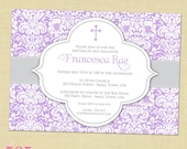 Damask Purple Baptism Invitation - Printable File by 505 Design