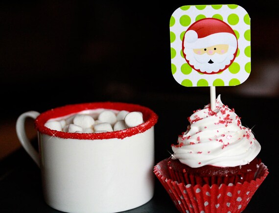 INSTANT DOWNLOAD Printable Cupcake Topper - Party Circle - Holly Jolly Christmas Collection Il_570xn