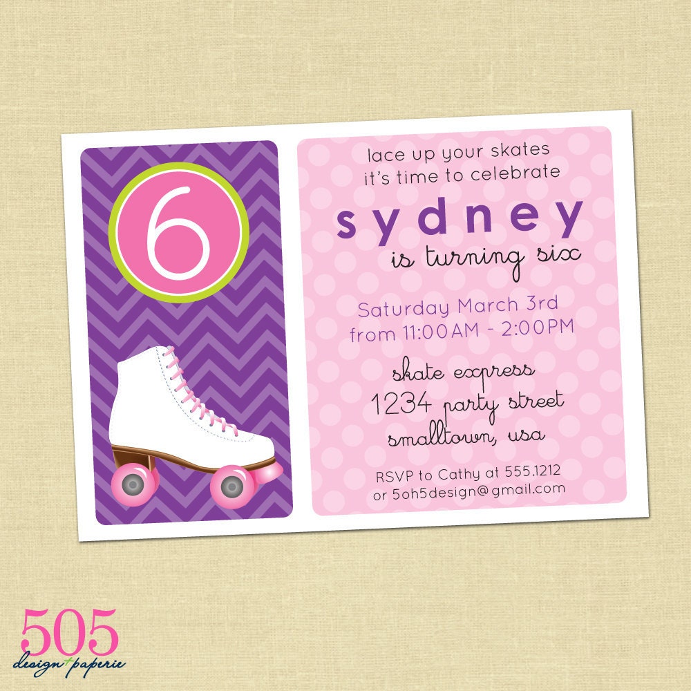 Printable Roller Skating Birthday Party Invitation - Customized Printable Invitation by 505 Design Paperie Il_570xn