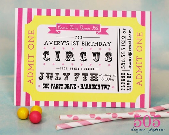 Printable Vintage Circus Invitation by 505 Design Paperie - Girls Circus Birthday Party Invitation Il_570xn