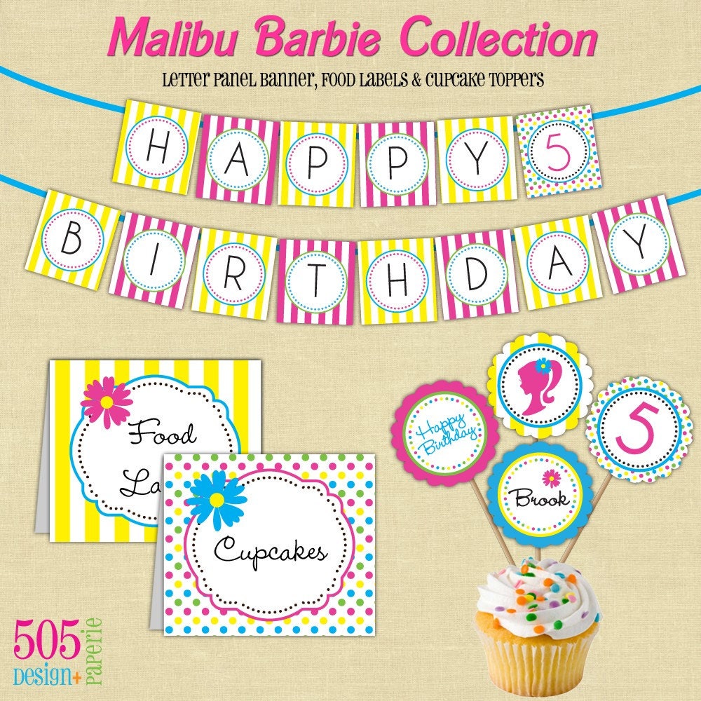Malibu Barbie Inspired Birthday Party Theme Printable Decorations