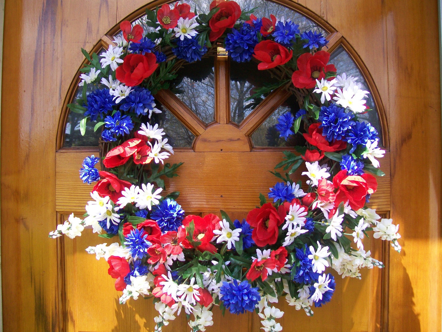 Patriotic Wreath - Summer Red White and Blue Floral Wreath
