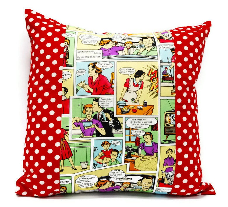 Decorative Pillow cover in comic strip - 18x18inch throw pillow , envelope closure, Mother's Day Gifts