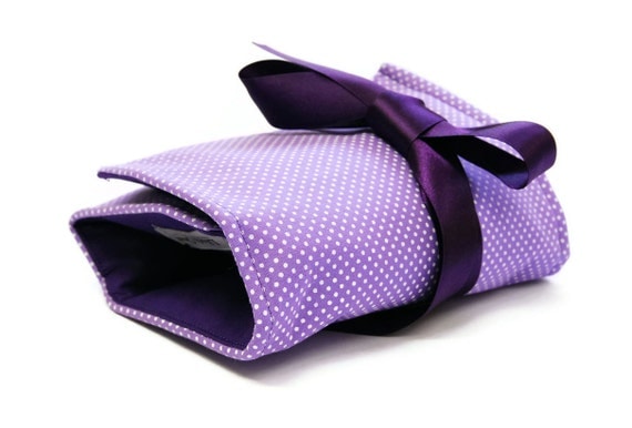 Make up bag organizer in purple dot, Makeup roll, Cosmetics holder, five pockets Makeup bag