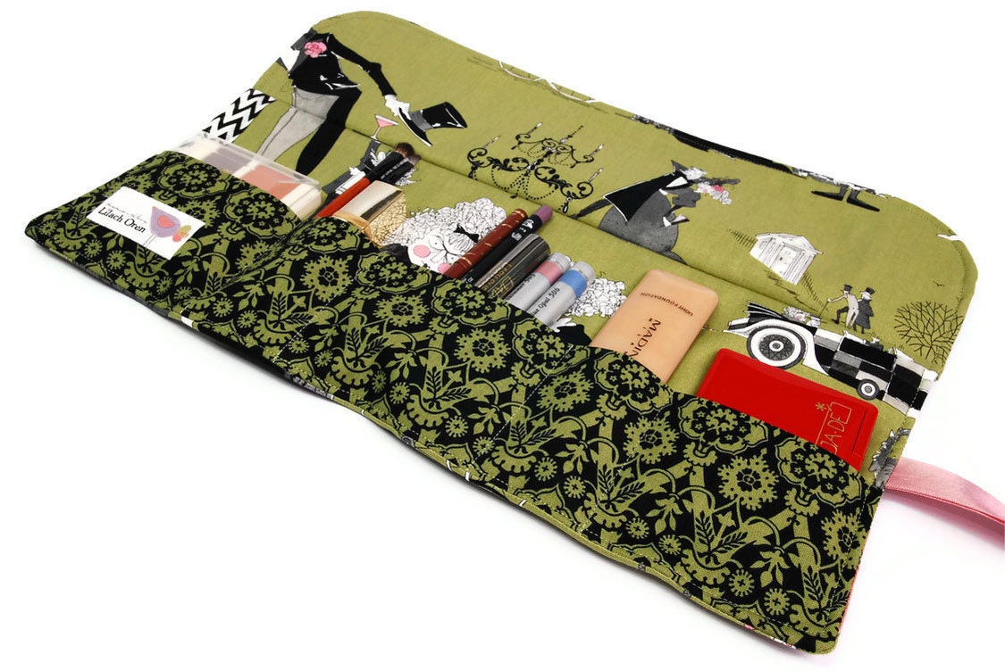 Makeup organizer bag in Green Ghastlie Family, fashion Makeup roll, Cosmetics holder, makeup storage