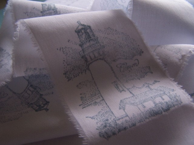 Hand Stamped Ribbon embellishment - Lighthouse